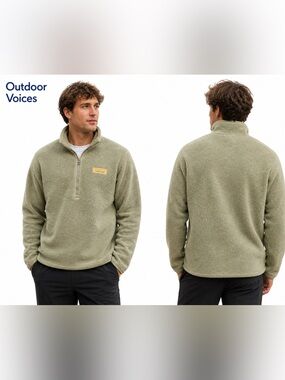 Outdoor Voices men’s Sherpa Fleece Quarter Zip Pullover Size Large Sage Green